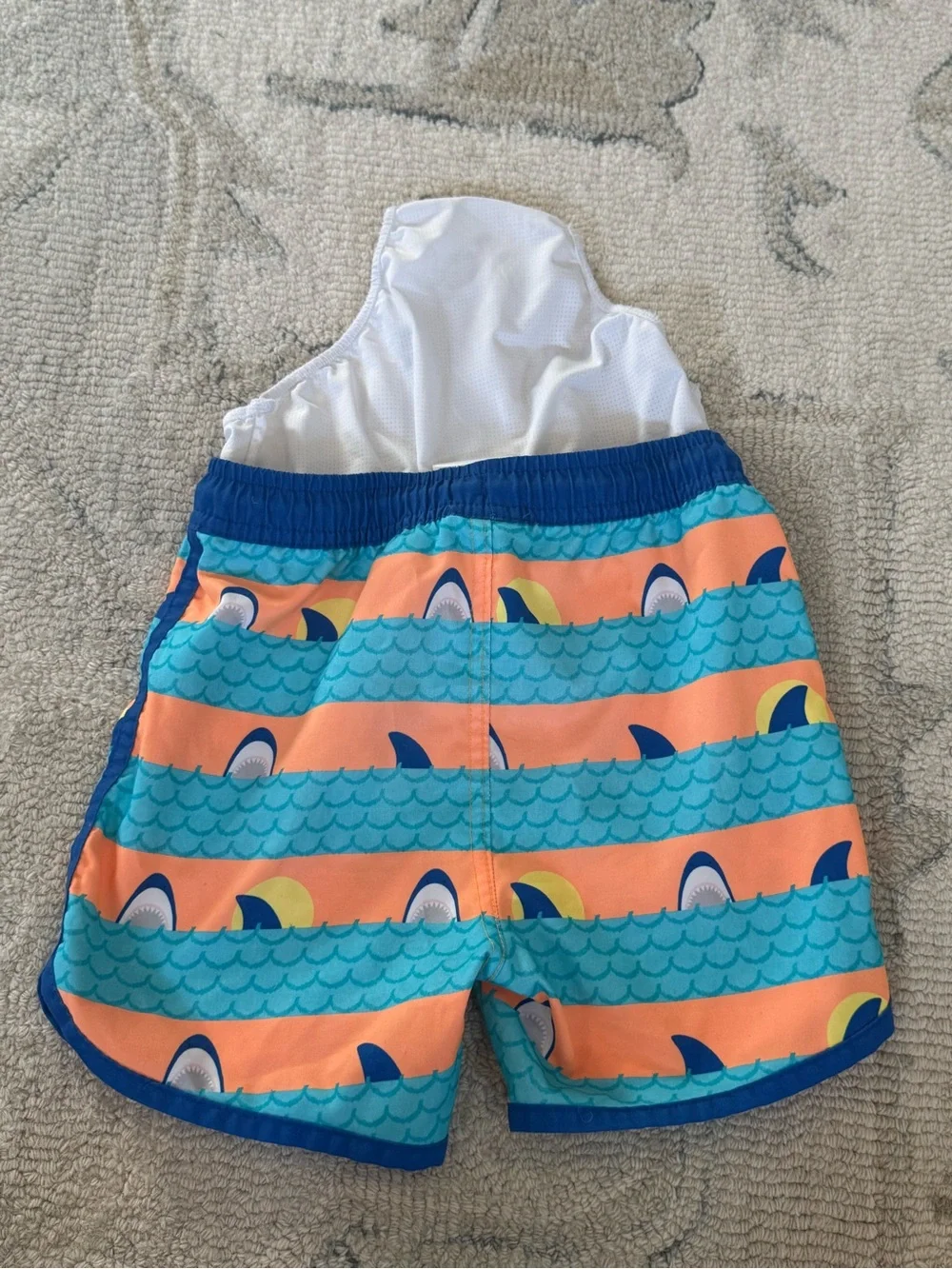 Boys Shark Stripe Swim Shorts - Blue & Orange